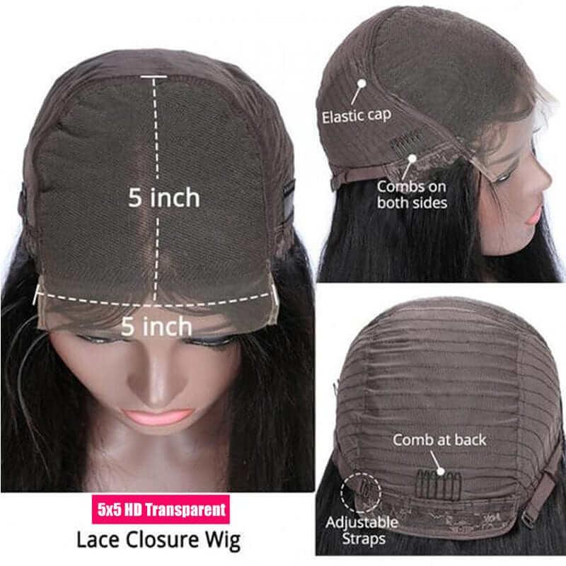Glueless Malaysian Straight Human Hair 5x5 Lace Closure Wigs Pre Plucked with Baby Hair - Superlovehair